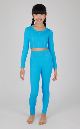 Girls 2 PC Seamless Ribbed Long Sleeve Top and Legging Set