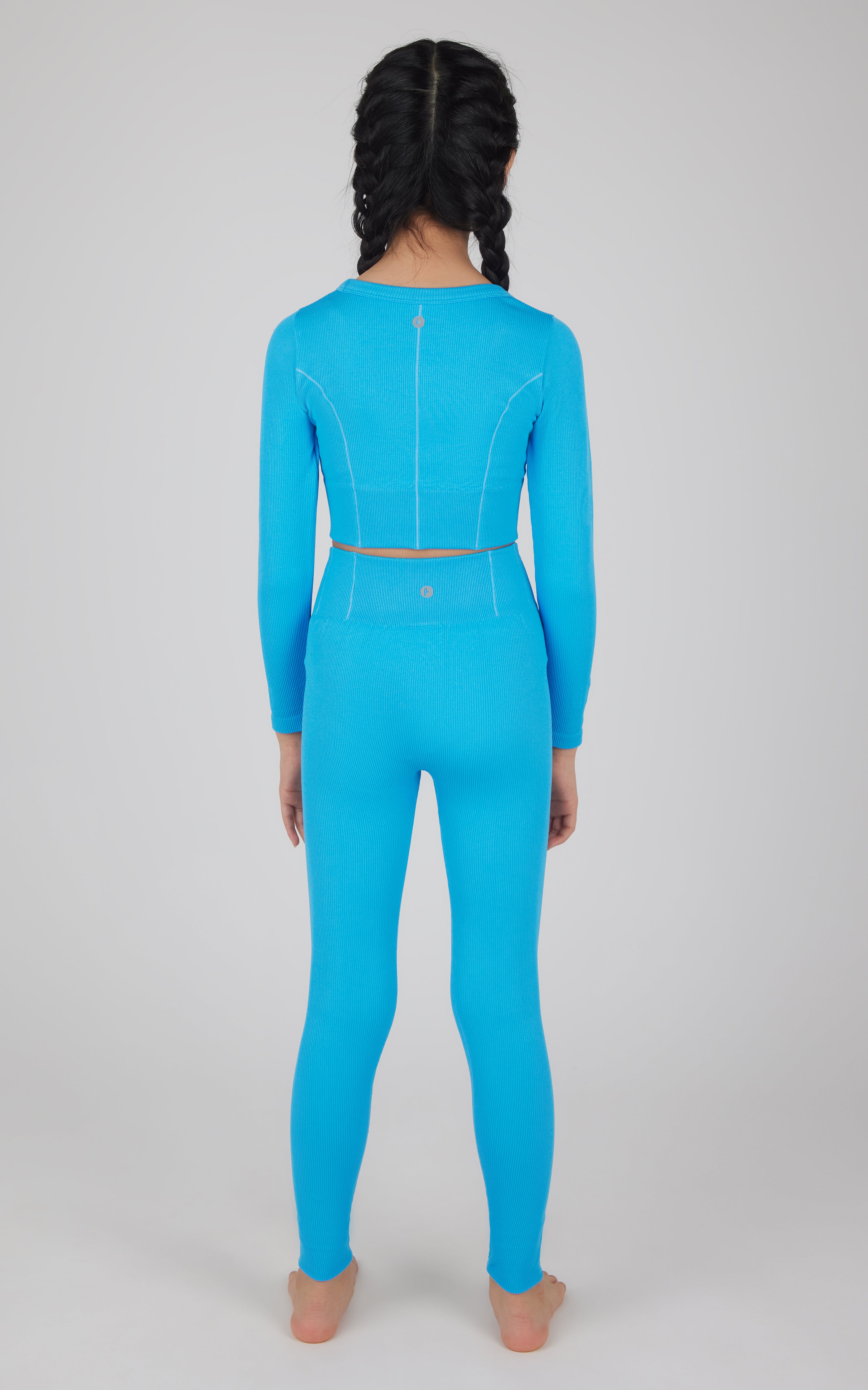 Girls 2 PC Seamless Ribbed Long Sleeve Top and Legging Set