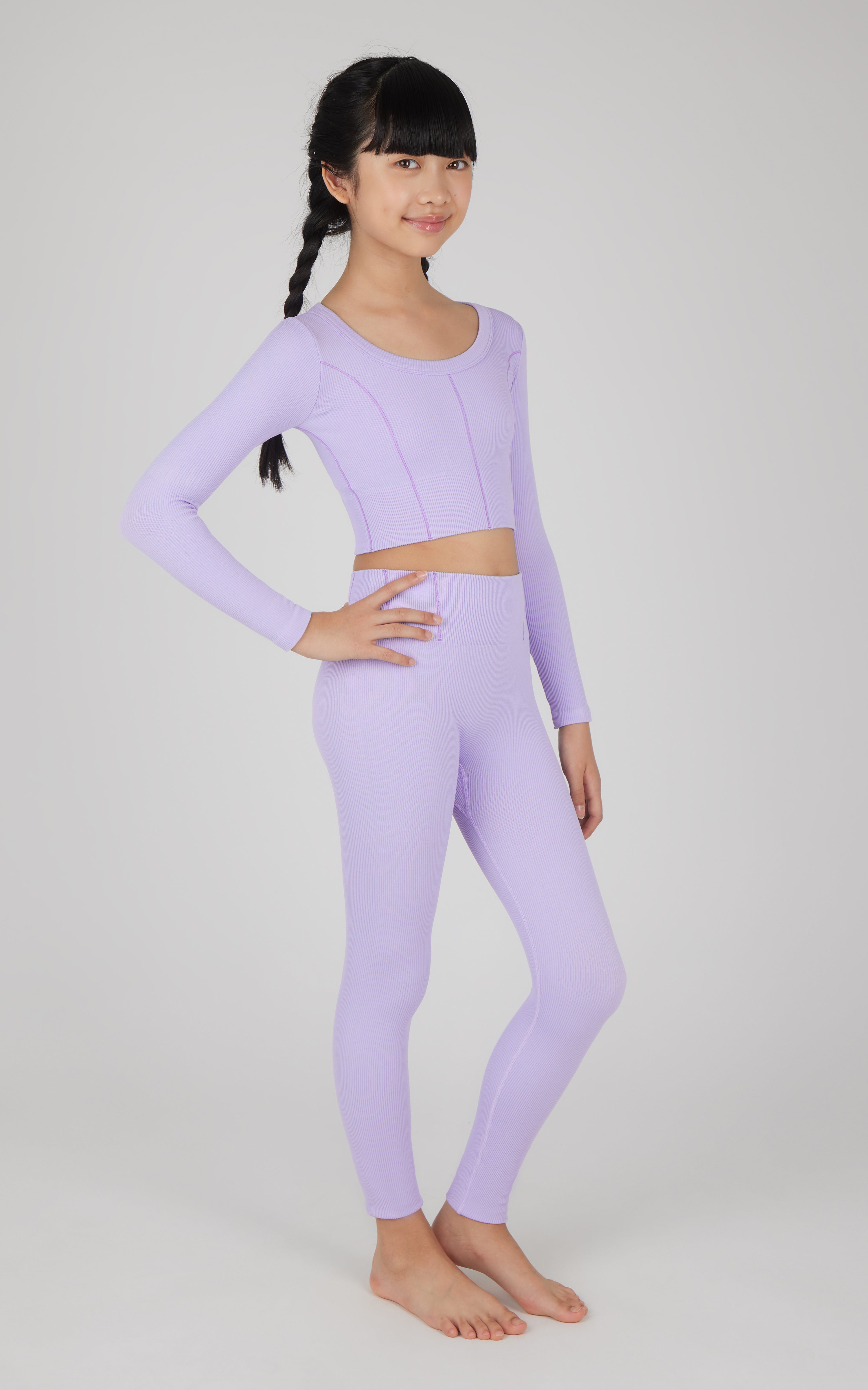 Girls 2 PC Seamless Ribbed Long Sleeve Top and Legging Set
