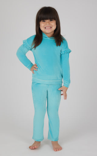 Toddler Girls 2 PC Velour Ruffle Hoodie and Flare Leg Pant Set