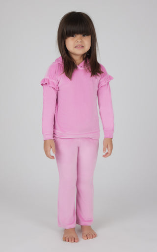 Toddler Girls 2 PC Velour Ruffle Hoodie and Flare Leg Pant Set