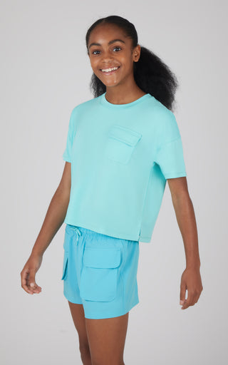 Girls 2 PC Boxy Tee and Woven Cargo Short