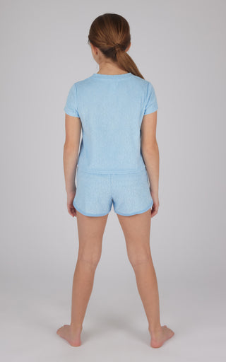 Girls 2 PC Towel Terry Short Sleeve Top + Dolphin Short