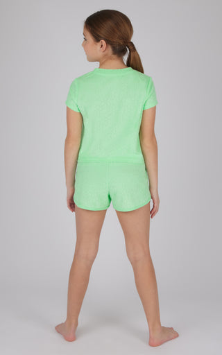 Girls 2 PC Towel Terry Short Sleeve Top + Dolphin Short