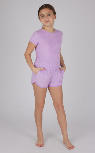 Girls 2 Piece Set Towel Terry Sunnywear Cropped Short Sleeve Shirt + Towel Terry Dolphin Short