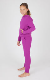 Girls bright purple terry brushed hoodie and matching jogger set with fitted cuffs.