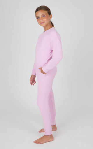 Girls 2 Piece Melange Cherry Long Sleeve Meet and Greet Cinched Hem Top and Melange 7/8 Jogger Set