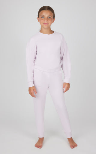 Girls 2 Piece Melange Cherry Long Sleeve Meet and Greet Cinched Hem Top and Melange 7/8 Jogger Set