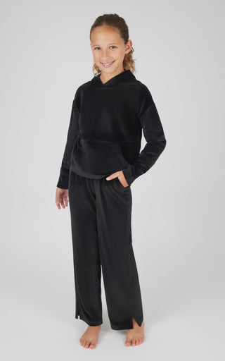 Girls 2 PC Ribbed Velour Hoodie and Straight Leg Pant