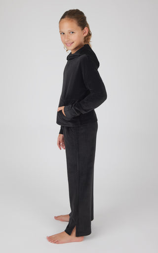 Girls 2 PC Ribbed Velour Hoodie and Straight Leg Pant