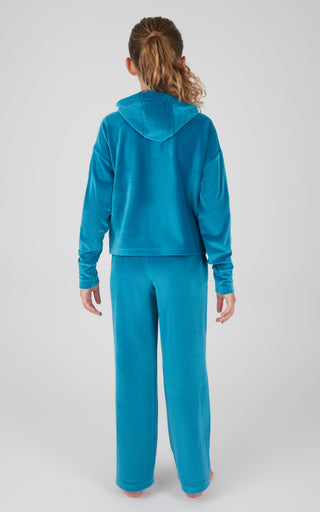 Girls 2 PC Ribbed Velour Hoodie and Straight Leg Pant