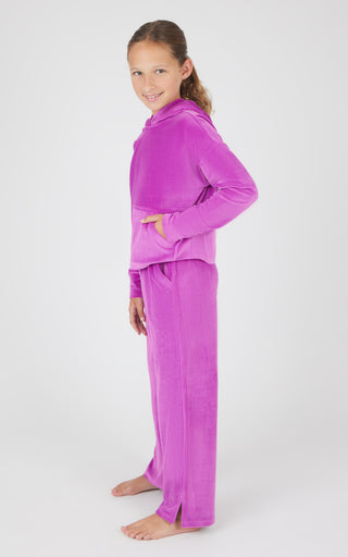 Girls 2 PC Ribbed Velour Hoodie and Straight Leg Pant