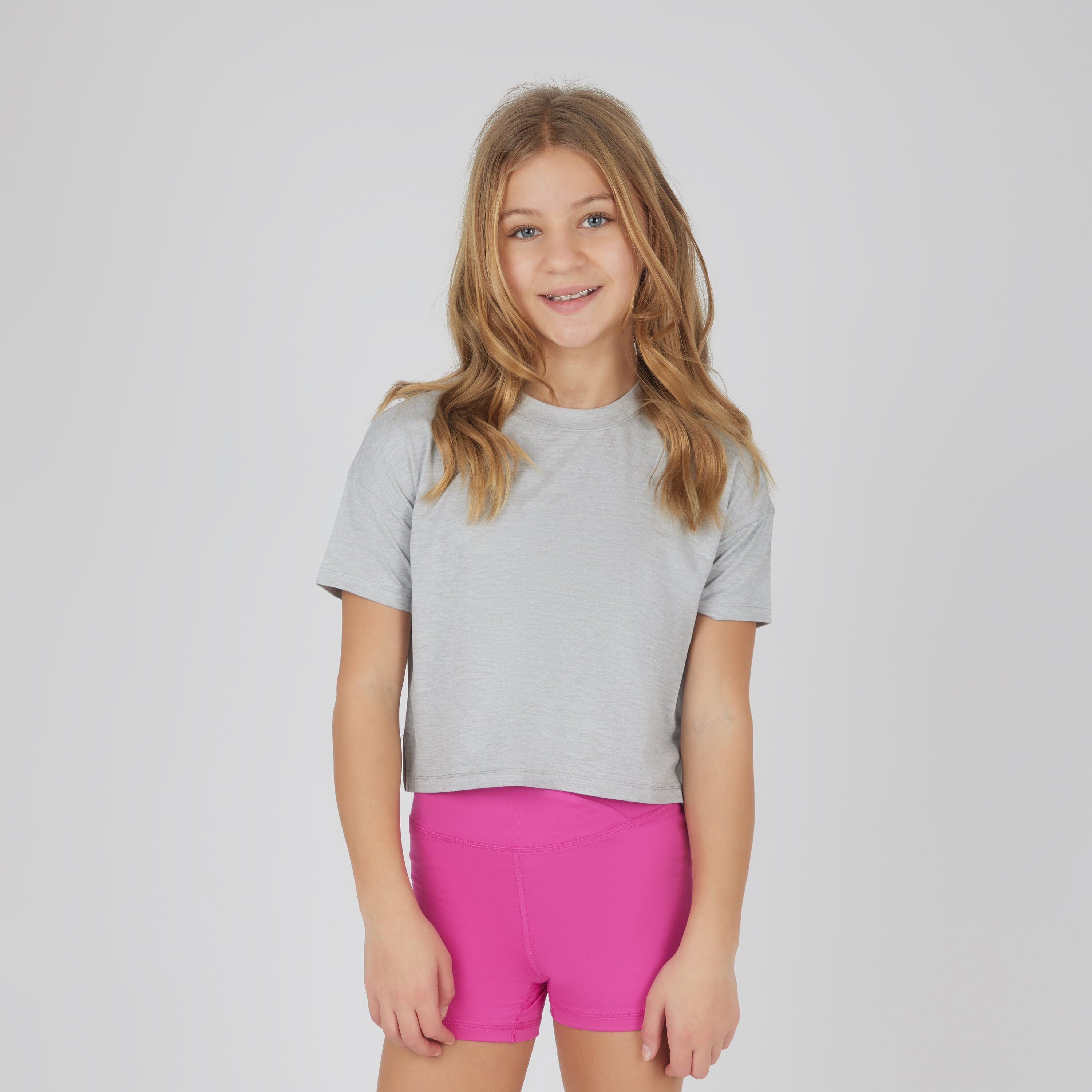 Girls 3 PC Short Sleeve Tee + Interlock Crossover Short + Flared Leg Pant Set