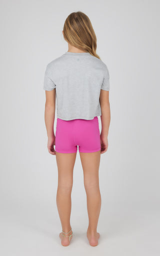 Girls 3 PC Short Sleeve Tee + Interlock Crossover Short + Flared Leg Pant Set