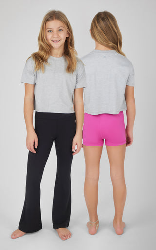 Girls 3 PC Short Sleeve Tee + Interlock Crossover Short + Flared Leg Pant Set