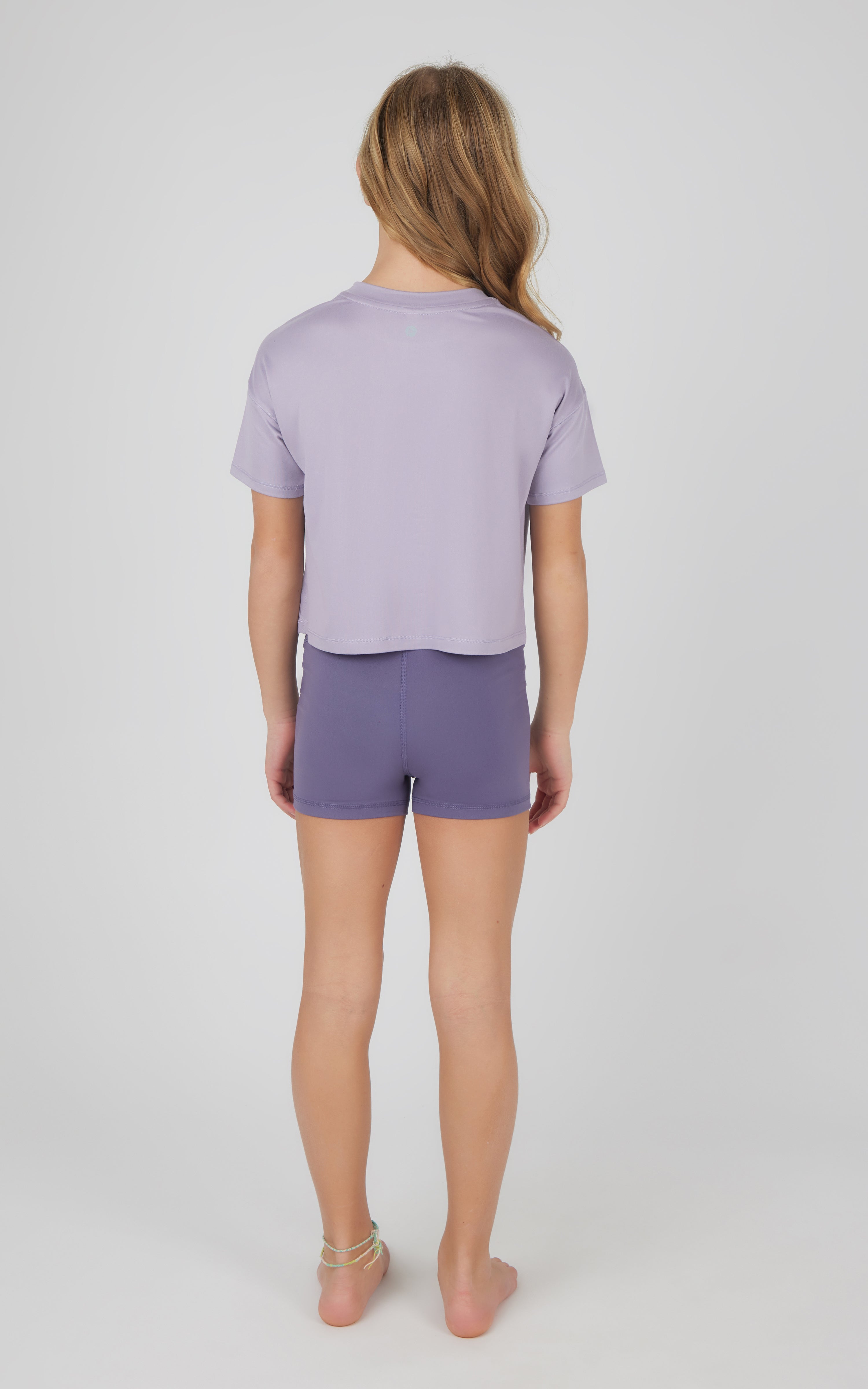 Girls 3 PC Short Sleeve Tee + Interlock Crossover Short + Flared Leg Pant Set