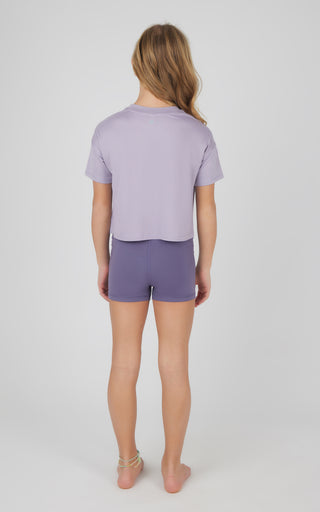 Girls 3 PC Short Sleeve Tee + Interlock Crossover Short + Flared Leg Pant Set