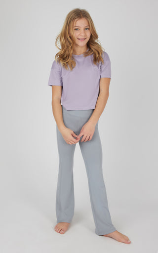 Girls 3 PC Short Sleeve Tee + Interlock Crossover Short + Flared Leg Pant Set