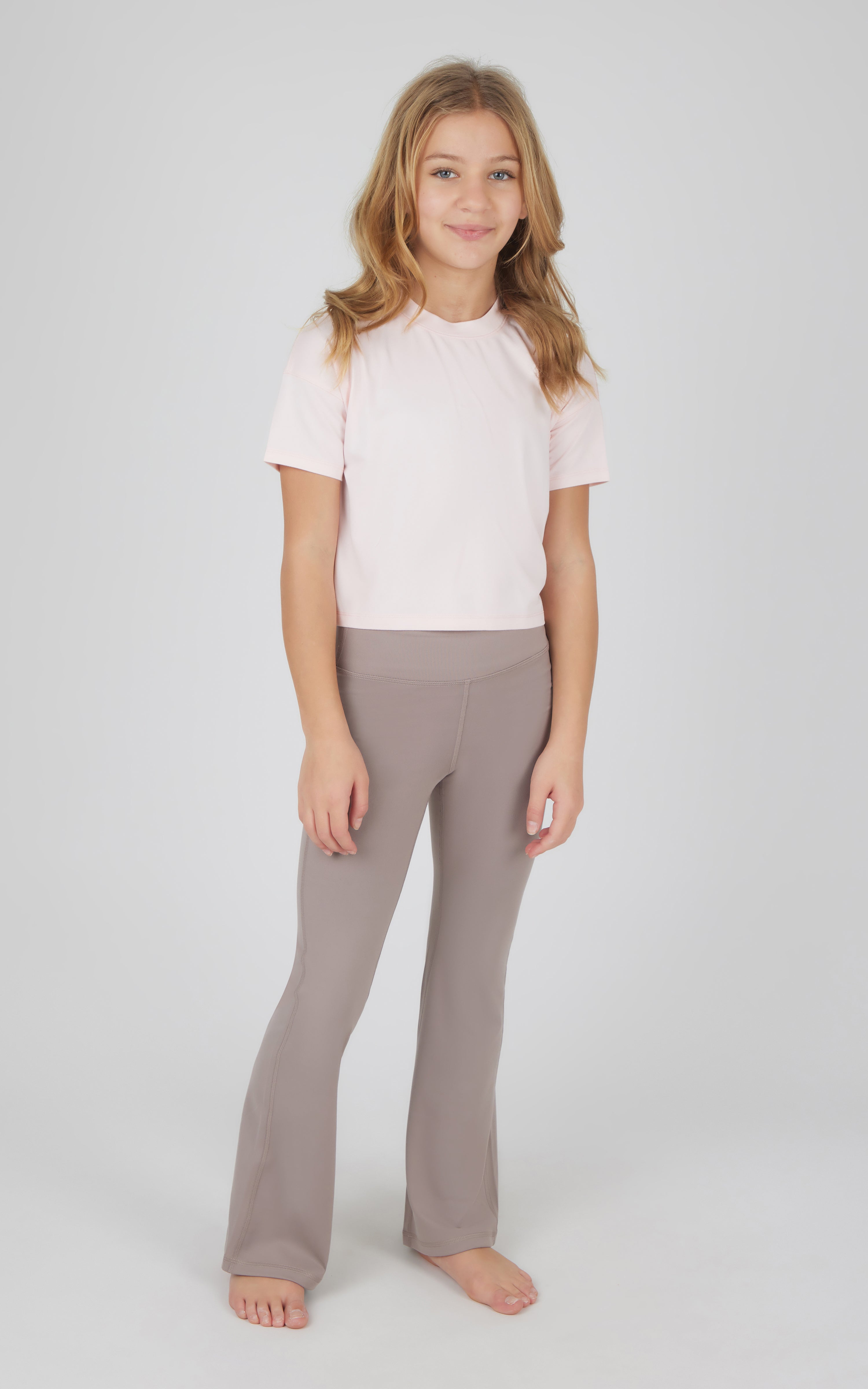 Girls 3 PC Short Sleeve Tee + Interlock Crossover Short + Flared Leg Pant Set