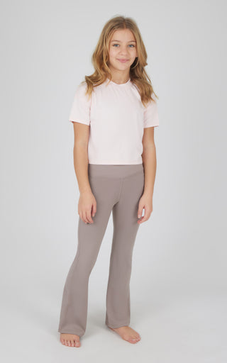 Girls 3 PC Short Sleeve Tee + Interlock Crossover Short + Flared Leg Pant Set