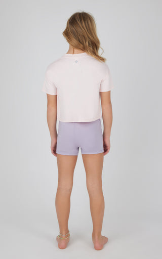 Girls 3 PC Short Sleeve Tee + Interlock Crossover Short + Flared Leg Pant Set
