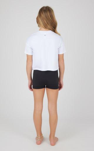 Girls 3 PC Short Sleeve Tee + Interlock Crossover Short + Flared Leg Pant Set