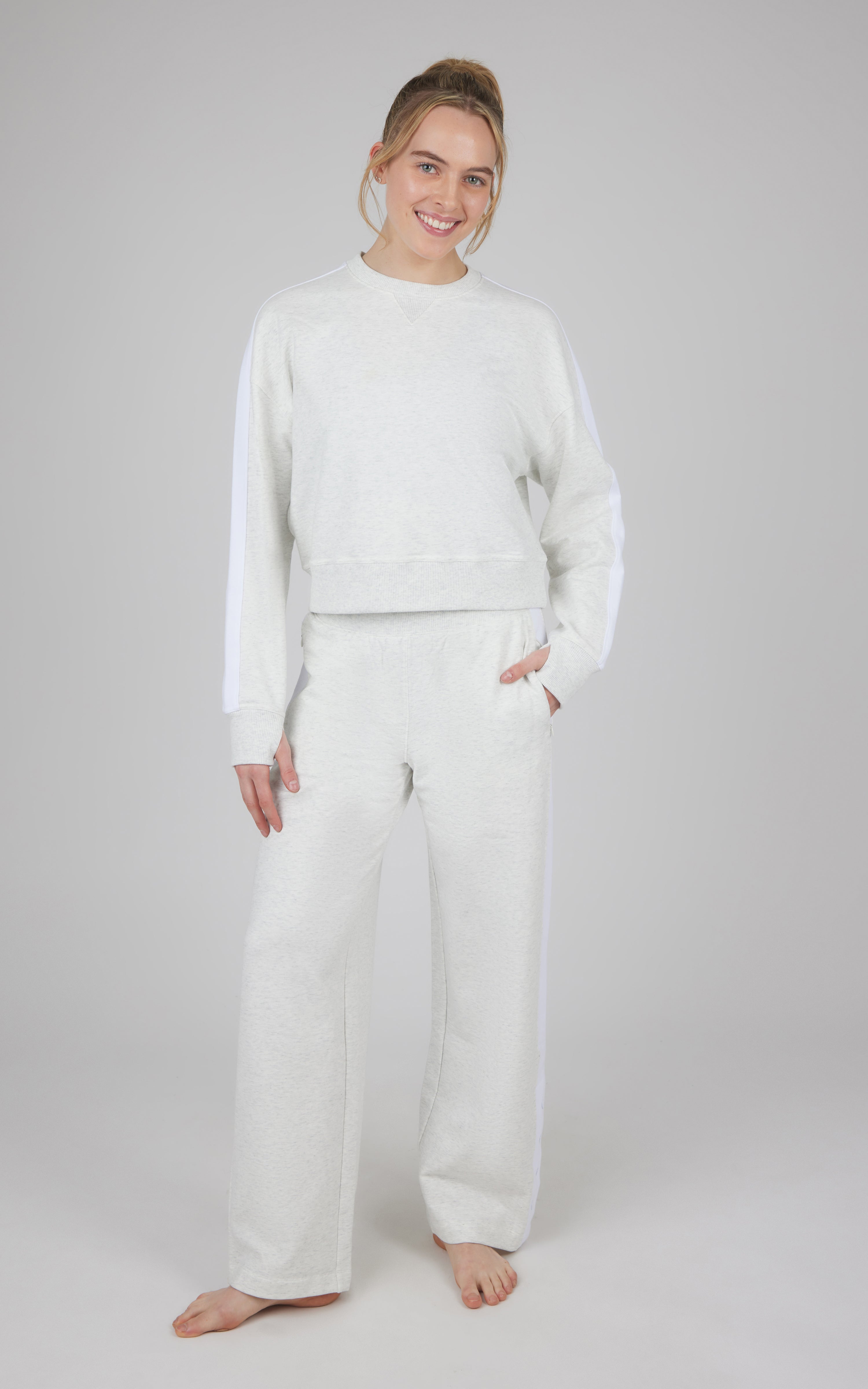 2 PC Cloud Plush Sweatshirt and Wide Leg  Snap Bottom Pant Set