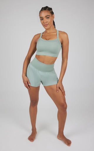 2 PC Ribbed Seamless Strappy Bra and Woven Short