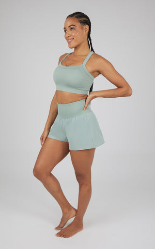 2 PC Ribbed Seamless Strappy Bra and Woven Short