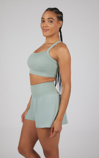 2 PC Ribbed Seamless Strappy Bra and Woven Short