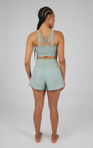2 PC Ribbed Seamless Strappy Bra and Woven Short