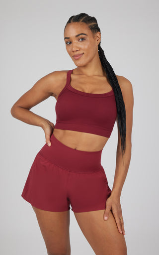 2 PC Ribbed Seamless Strappy Bra and Woven Short