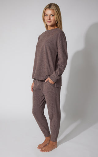 2 PC Marled Pique Oversized Crew Neck Sweatshirt and Slim Fit Jogger Set