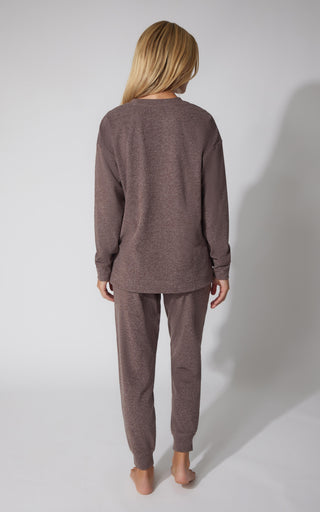 2 PC Marled Pique Oversized Crew Neck Sweatshirt and Slim Fit Jogger Set