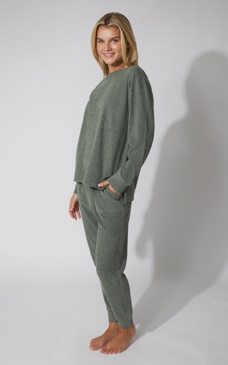 2 PC Marled Pique Oversized Crew Neck Sweatshirt and Slim Fit Jogger Set