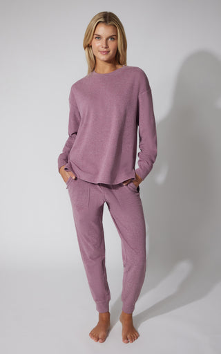 2 PC Marled Pique Oversized Crew Neck Sweatshirt and Slim Fit Jogger Set