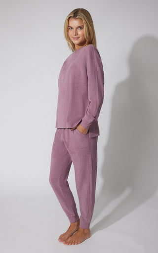2 PC Marled Pique Oversized Crew Neck Sweatshirt and Slim Fit Jogger Set