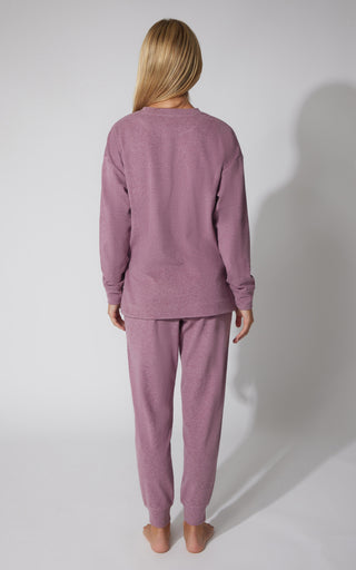 2 PC Marled Pique Oversized Crew Neck Sweatshirt and Slim Fit Jogger Set