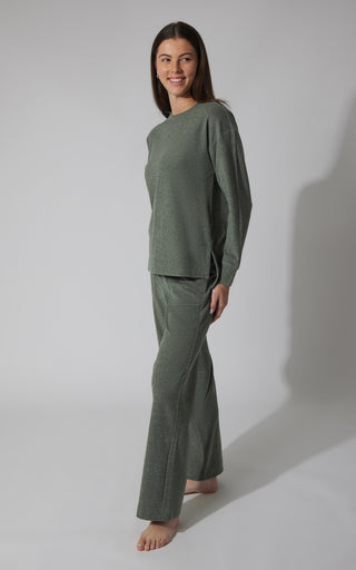 2 PC Marled Pique Oversized Crew Neck Sweatshirt and  Wide Leg Pant Set