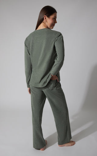 2 PC Marled Pique Oversized Crew Neck Sweatshirt and  Wide Leg Pant Set