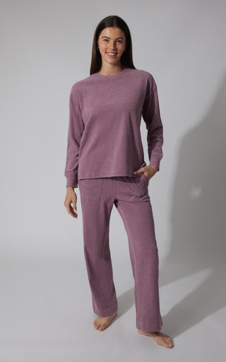 2 PC Marled Pique Oversized Crew Neck Sweatshirt and Wide Leg Pant Set