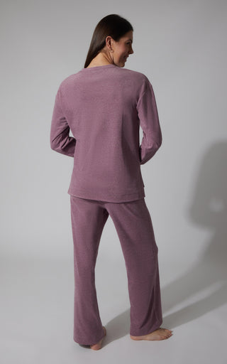 2 PC Marled Pique Oversized Crew Neck Sweatshirt and Wide Leg Pant Set