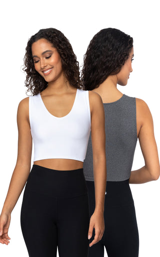 2 Pack Lola Pure Cloud Basic Fitted V-Neck Muscle Cropped Tank Top