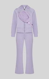 Girls 3 PC Softlite Kaelia Full-Zip Hoodie, Flare Pant & Bag Set - Htr.Heirloom Lilac - 1
