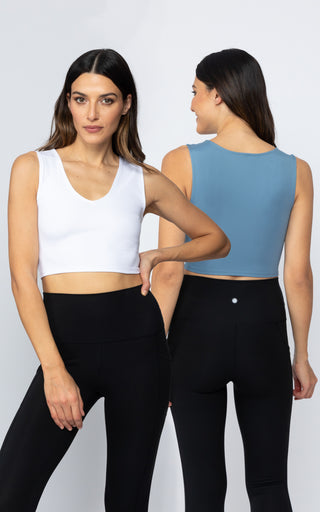 2 Pack Lola Pure Cloud Basic Fitted V-Neck Muscle Cropped Tank Top