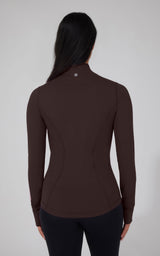Full Zip Runner Jacket in Chocolate Mousse, back view.