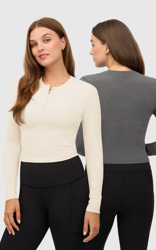 2 PK Heather Long Sleeve Crewneck