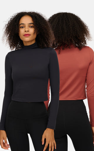 2 Pack Long Sleeve Mock Neck Crop Tops