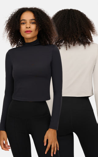 2 Pack Long Sleeve Mock Neck Crop Tops