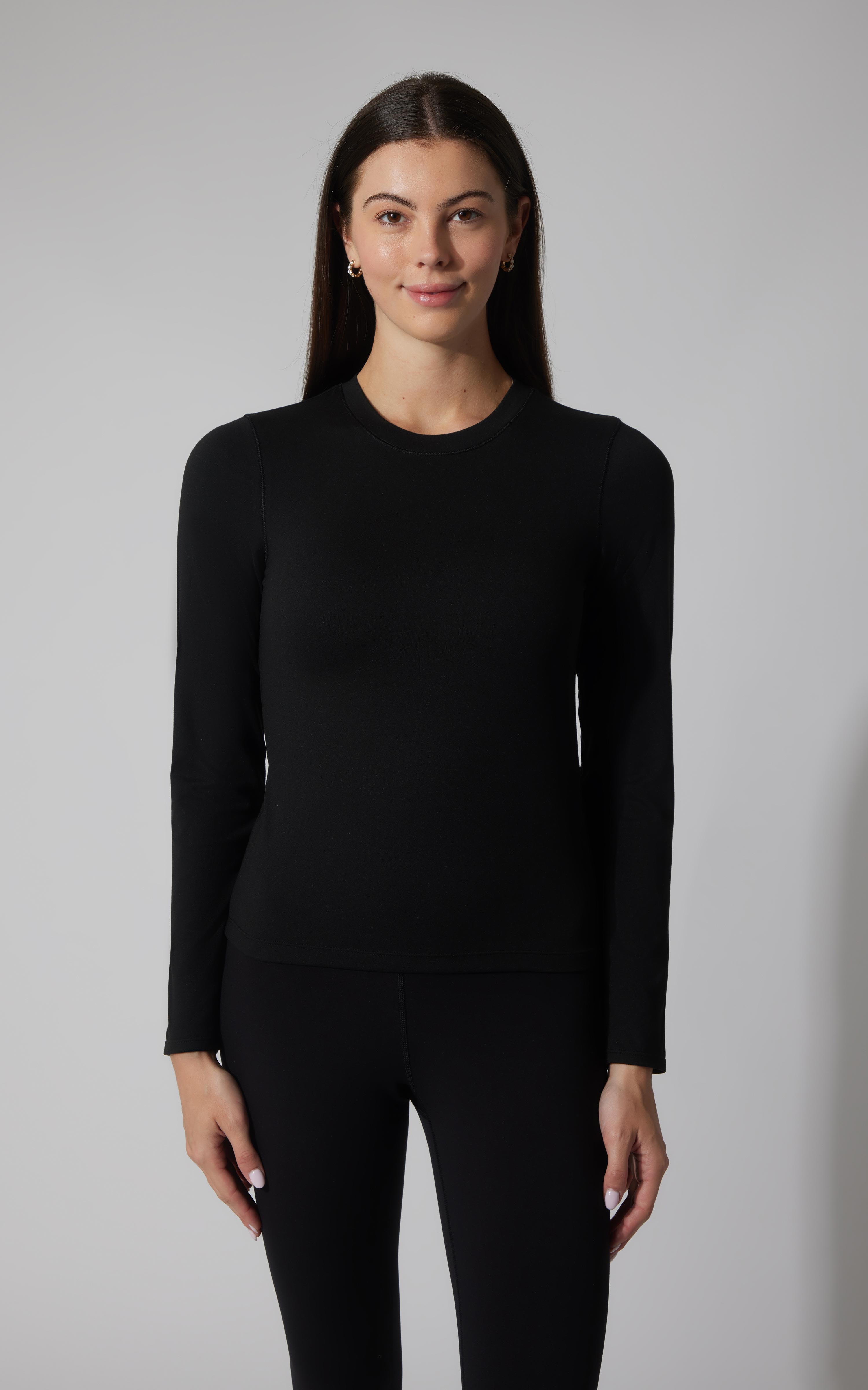 2 PK Cationic Jersey Crew Neck Long Sleeve Top with Side Ruching and Everyday Crew Neck Long Sleeve Top